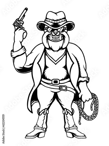 vector lineart cowboy dog illustration design