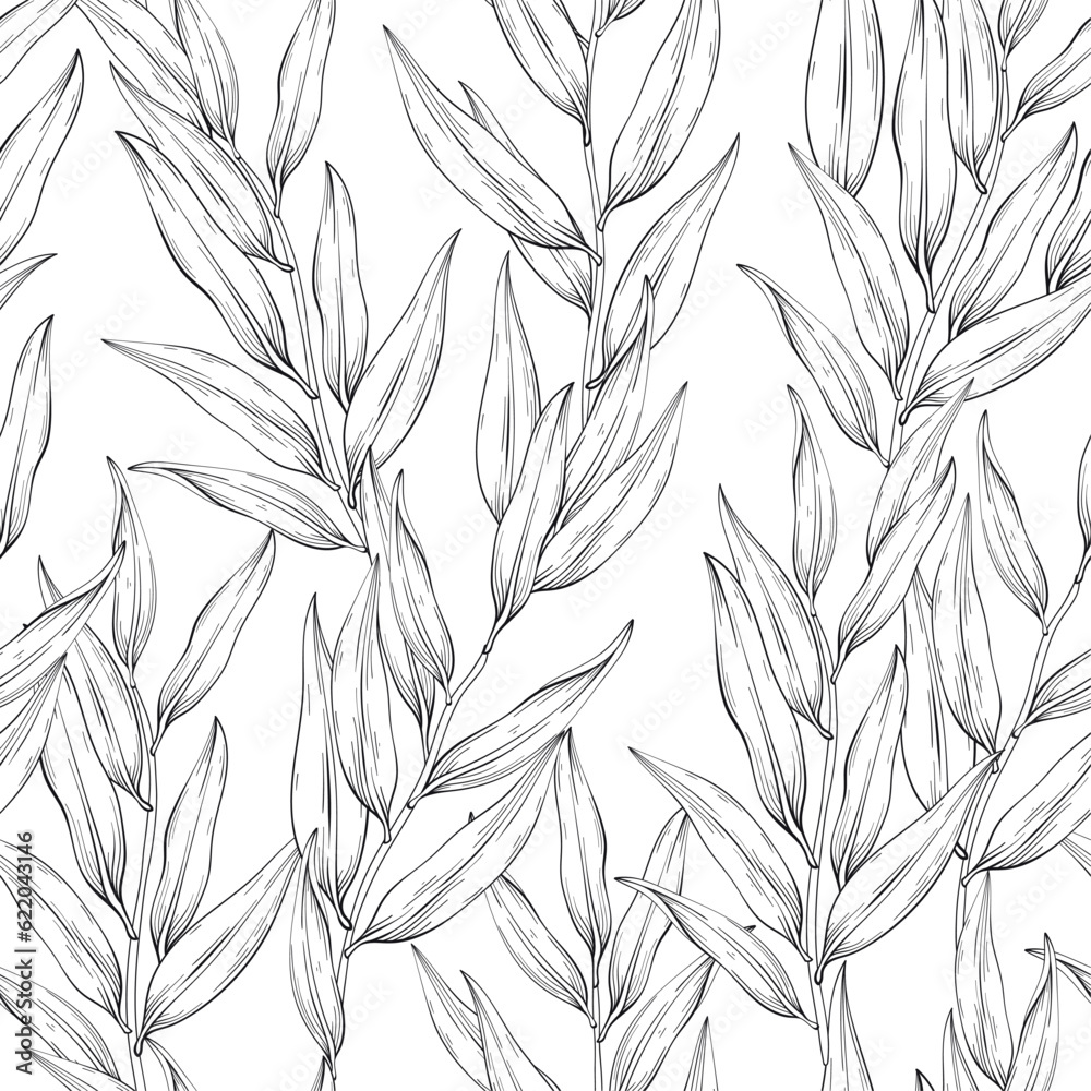Eucalyptus twigs pattern design, Black and white. Eucalyptus twigs pattern design, Black and white.