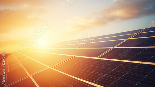 Solar Power  solar panels with sun shining on them  emphasizing renewable energy. generative ai