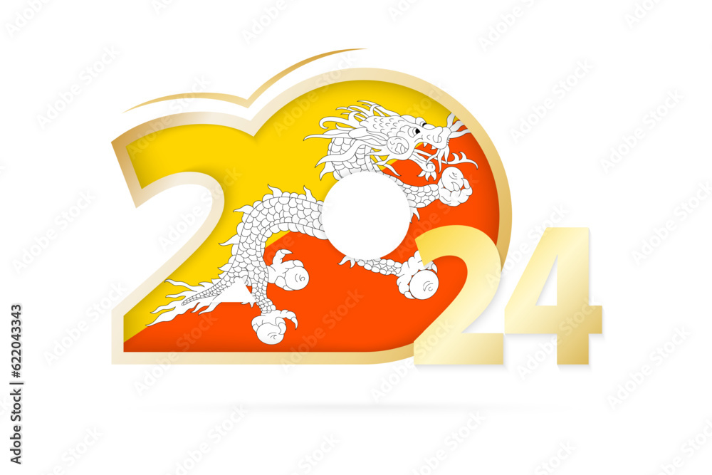 Year 2024 with Bhutan Flag pattern. Year 2024 with Bhutan Flag pattern.