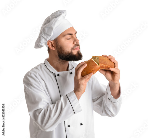 Male baker with fresh bread...