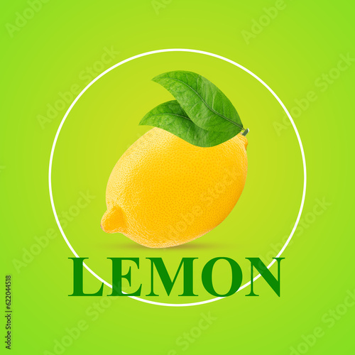 Fresh lemon with leaf isolated on green