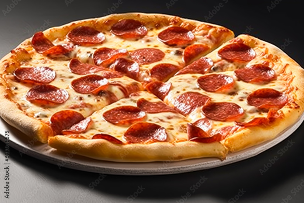 Pepperoni pizza hot and fresh, online delivery from pizzeria, take away and italian fast food, generative ai
