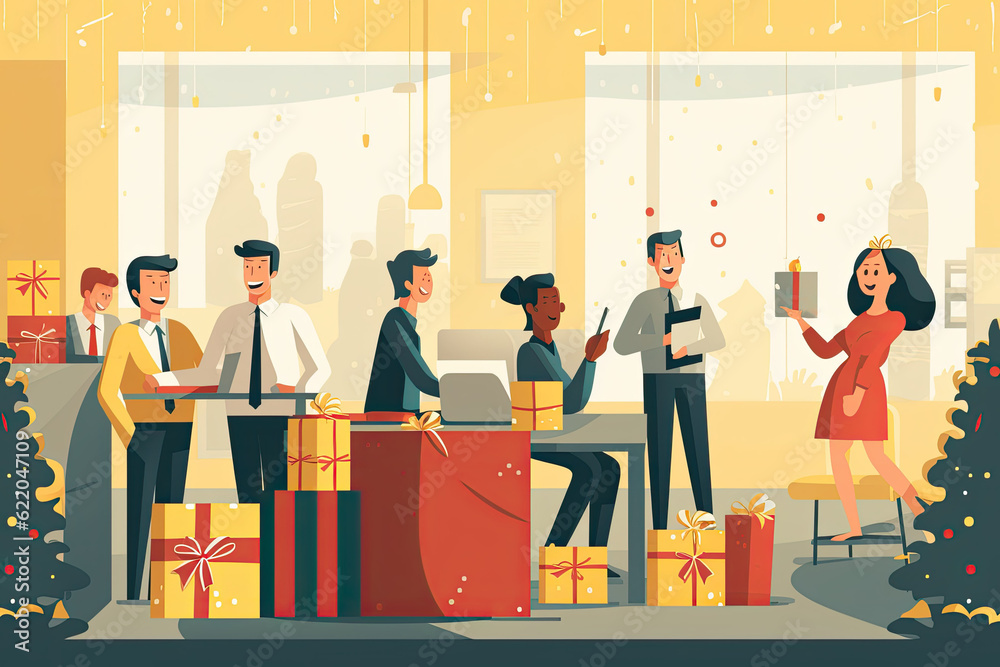 Corporate New Year's party in the office with gifts. Corporate New Year's party in the office with gifts.