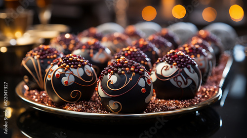 Decorated dark chocolate bonbon as candy - Generative AI