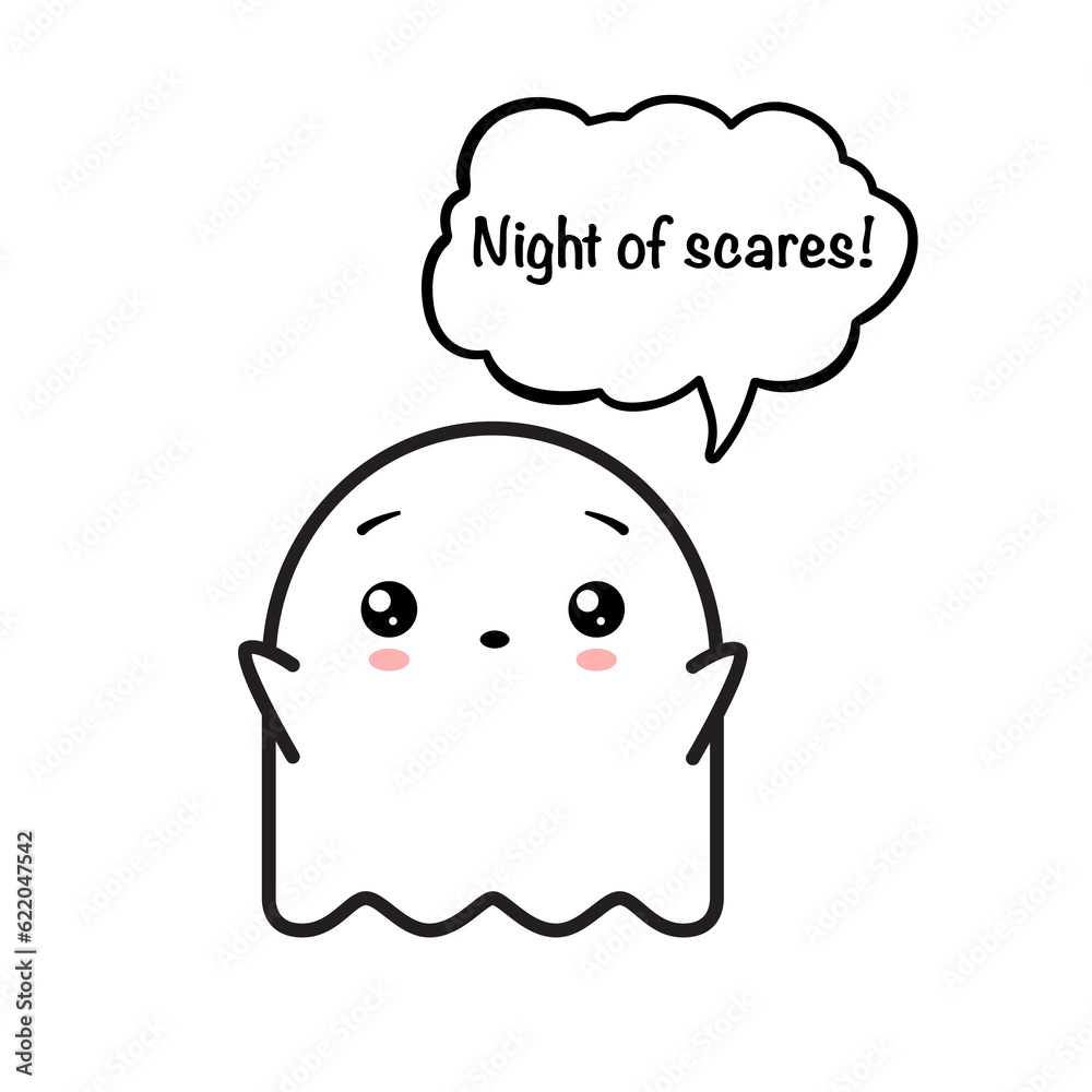 Cute friendly ghost and speech bubble with text for Halloween party - Cute friendly ghost and speech bubble with text for Halloween party -