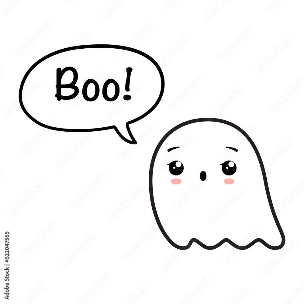 Cute friendly ghost and speech bubble with text for Halloween party - Cute friendly ghost and speech bubble with text for Halloween party -