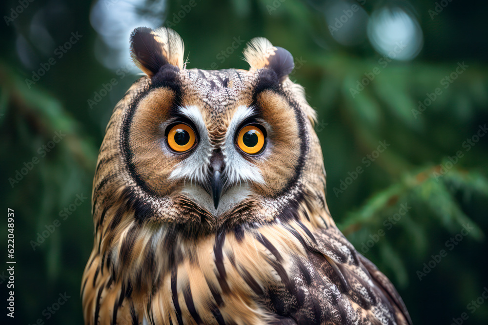 Long-eared owl in the forest