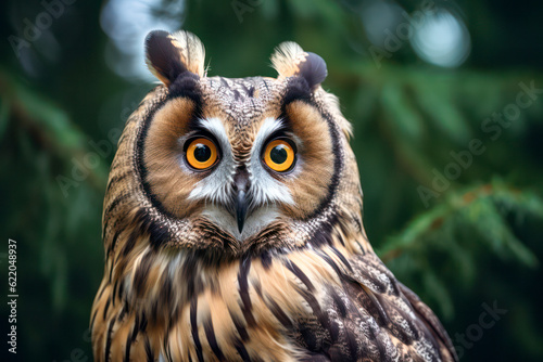 Long-eared owl in the forest