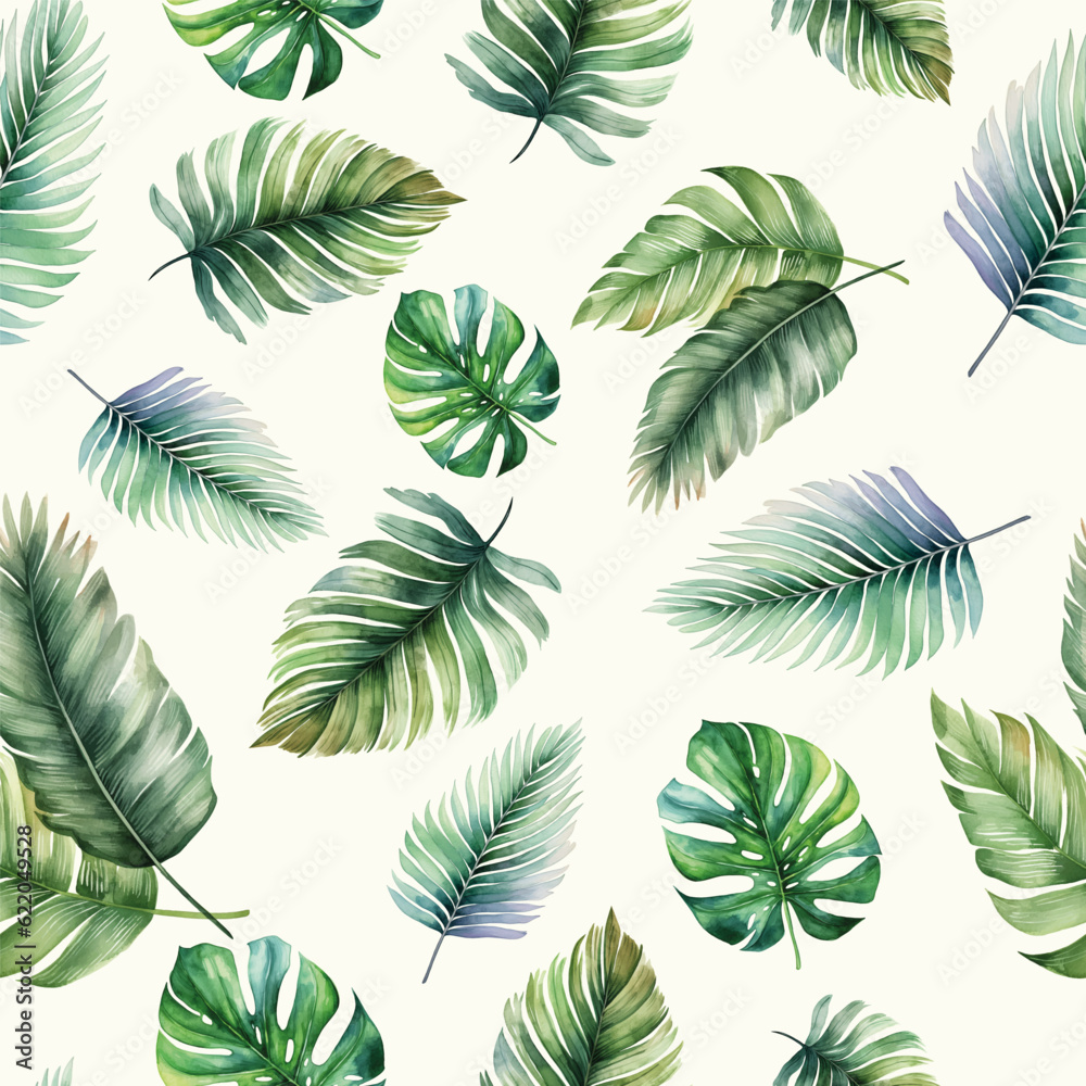 Seamless realistic vector botanical pattern. Watercolor tropical background. Watercolor pattern with exotic flowers