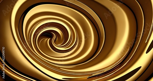 Abstract background with golden waves and liquid metal texture. Ai generative.