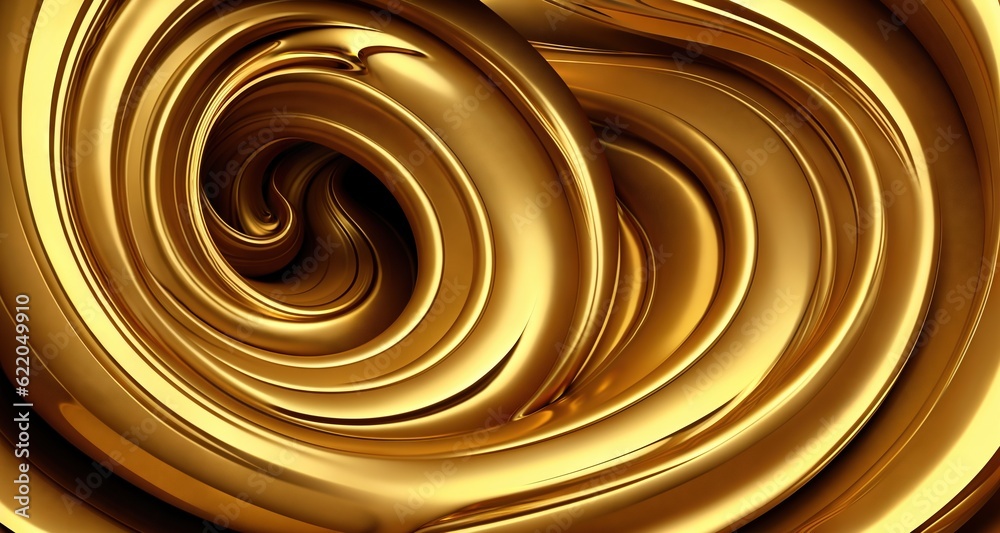 Abstract background with golden waves and liquid metal texture. Ai generative.