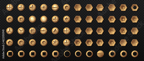 Set of gold bolt heads