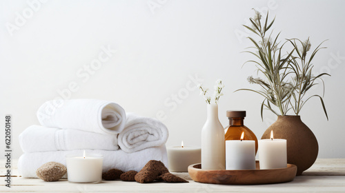 Wellness and Spa: spa accessories, candles, essential oils, and bath salts in a peaceful setting
Generative AI