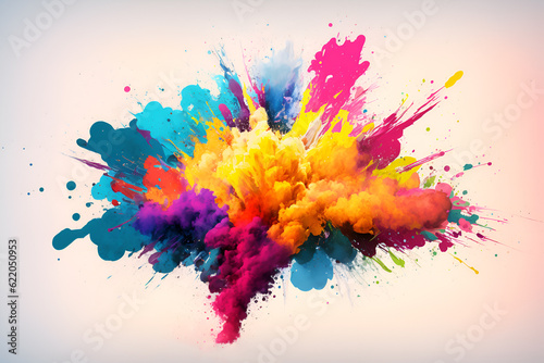 Multocolored paint splash. Abstract watercolor explosion vibrant colour background wallpaper. Ai generated