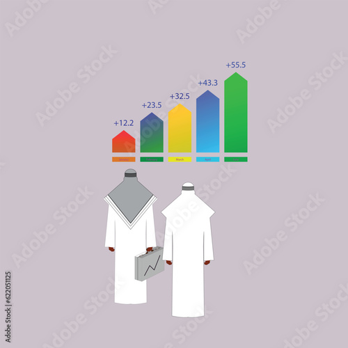 Arab business man and woman with business graph photo