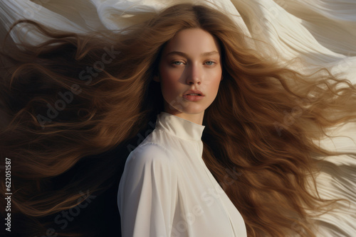 portrait of a woman/model/book character in a close up with long blonde hair in a fashion/beauty editorial magazine style film photography look  - generative ai art