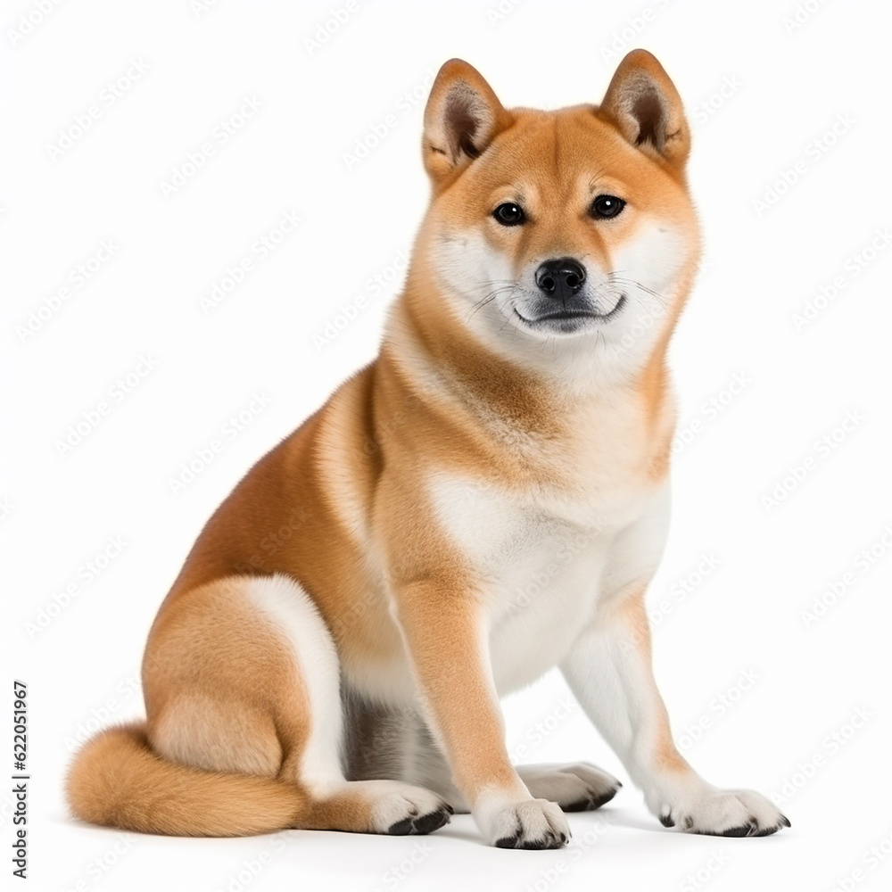 Shiba inu close up portrait isolated on white background. Cute pet, loyal friend, good companion, generative AI Shiba inu close up portrait isolated on white background. Cute pet, loyal friend, good companion, generative AI