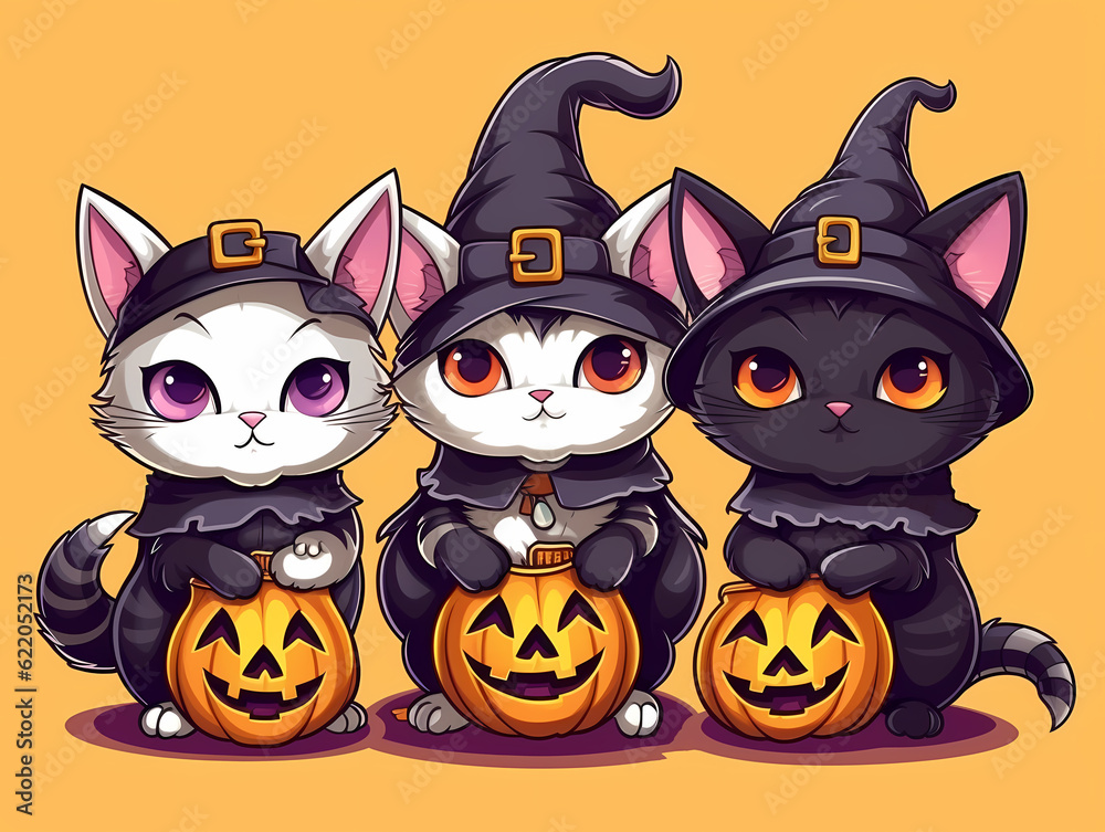 black cat, kitty and jack o lantern pumpkins halloween template dark with smoke fog background,many bats, spiders, cats with witch hat generative ai, orange purple colors black cat, kitty and jack o lantern pumpkins halloween template dark with smoke fog background,many bats, spiders, cats with witch hat generative ai, orange purple colors