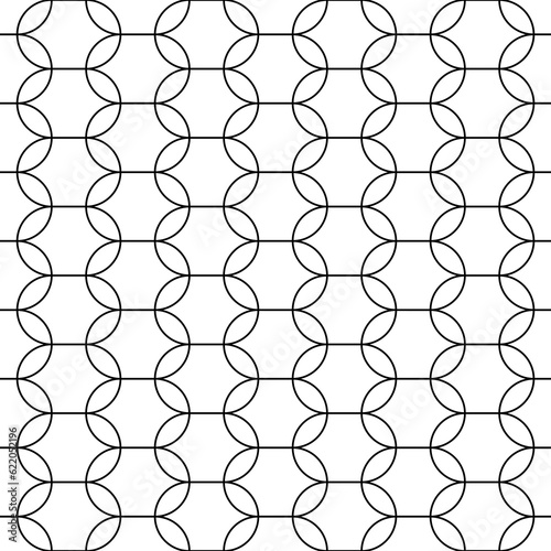 White figures tessellation on black background. Image with oval and hexagonal shapes. Ethnic mosaic tiles motif. Ancient seamless surface pattern design with interlocking circular oriental ornament.