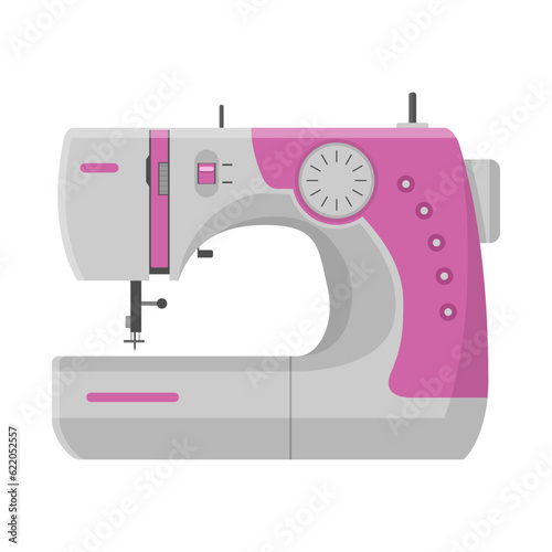 Sewing machine isolated on white background. Modern machine for sewing icon. Mechanical device for stitching fabric and creating garments. Equipment of a dressmaker. Vector illustration