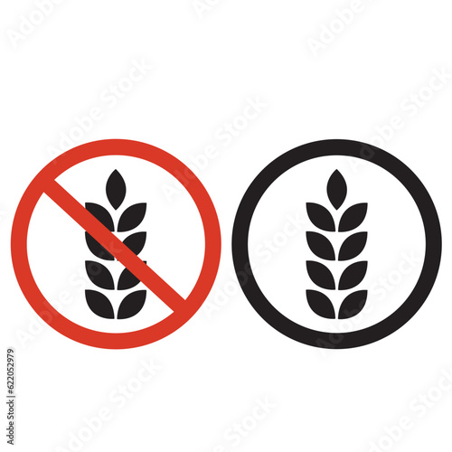 Iconos de etiqueta dietética de producto de alergia alimentaria con y sin gluten. Vector