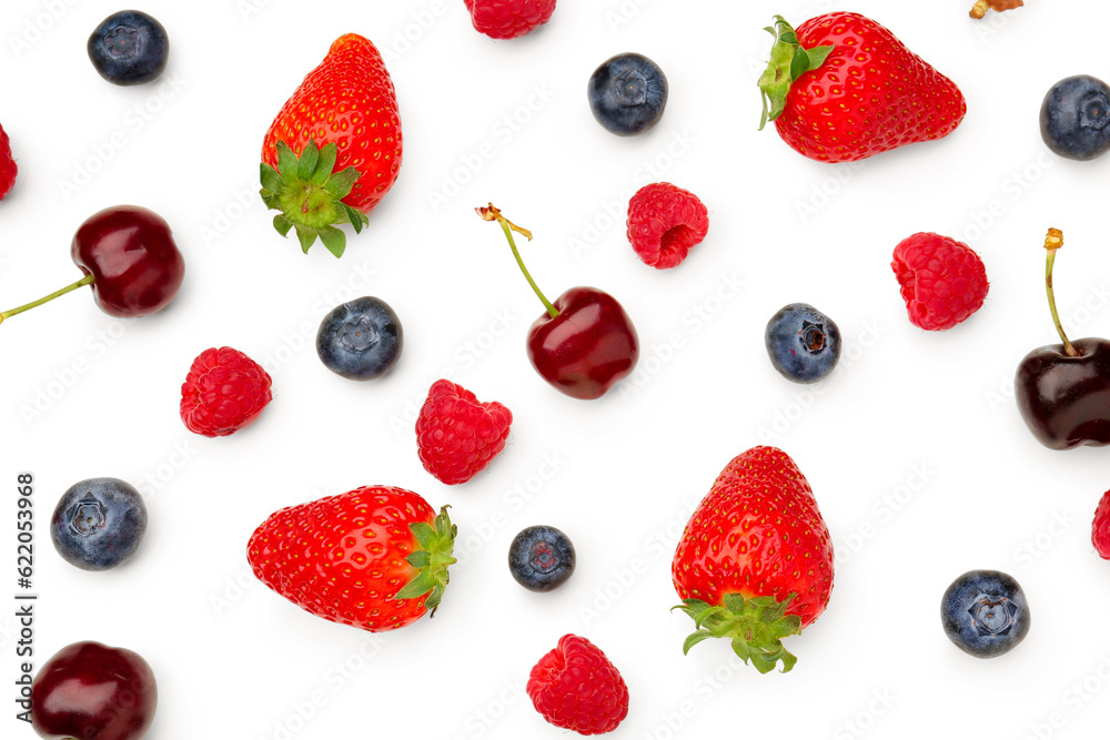 Different ripe fresh berries on white background Different ripe fresh berries on white background