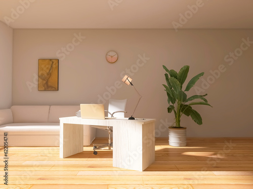 Room interior, desktop with computer 3d render, 3d illustration © tanya78