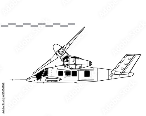 Bell V-280 Valor. Vector drawing of multirole tiltrotor aircraft. Side view. Image for illustration and infographics.