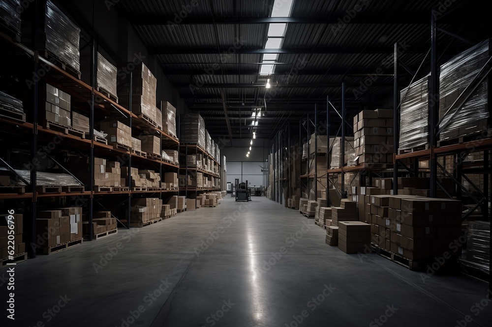 Contemporary warehouse of delivery company. Ai generative