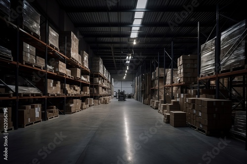 Contemporary warehouse of delivery company. Ai generative