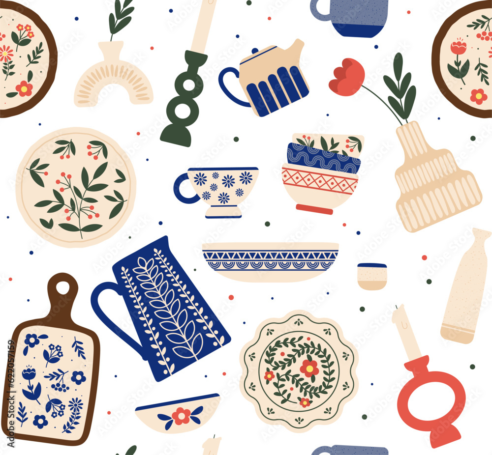 Seamless pattern with pottery