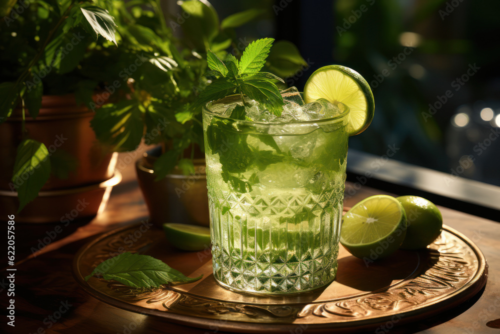 Exquisite Caipirinha: Beautifully Decorated Glass with Ice - Generative AI Exquisite Caipirinha: Beautifully Decorated Glass with Ice - Generative AI