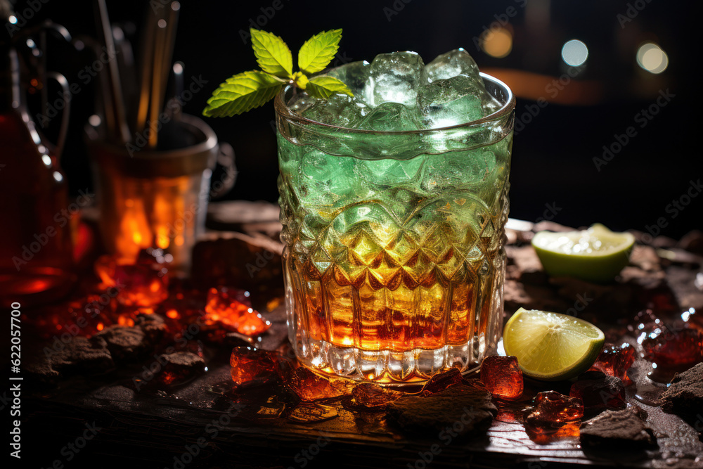 Exquisite Caipirinha: Beautifully Decorated Glass with Ice - Generative AI Exquisite Caipirinha: Beautifully Decorated Glass with Ice - Generative AI