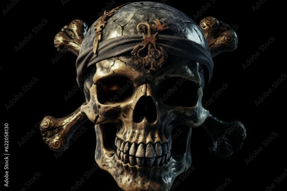 skull and crossbones, Skull and Crossbones: Frontal Skull with Crossed Bones in Pirate Style on a Black Background skull and crossbones, Skull and Crossbones: Frontal Skull with Crossed Bones in Pirate Style on a Black Background