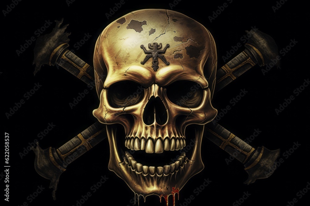 skull and crossbones, Skull and Crossbones: Frontal Skull with Crossed Bones in Pirate Style on a Black Background skull and crossbones, Skull and Crossbones: Frontal Skull with Crossed Bones in Pirate Style on a Black Background