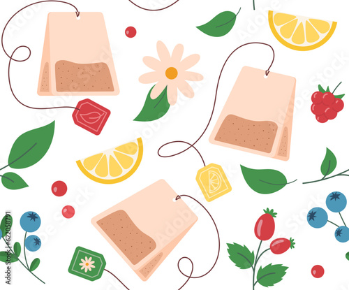 Seamless pattern with tea bags