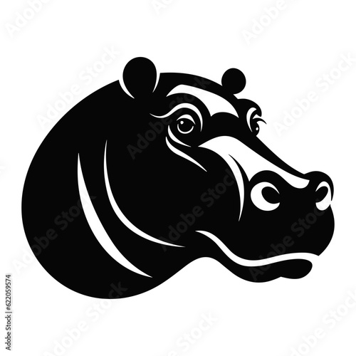 Hippo head face portrait black silhouette abstract logo svg vector