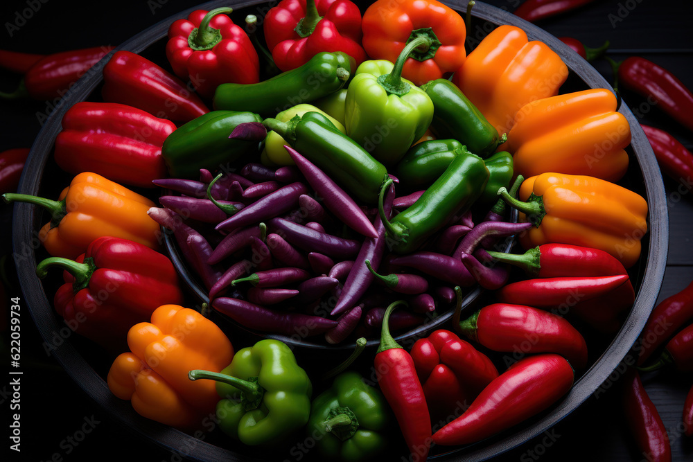 Vibrant Peppers: Colorful Peppers with Vibrant Hues - Generative AI