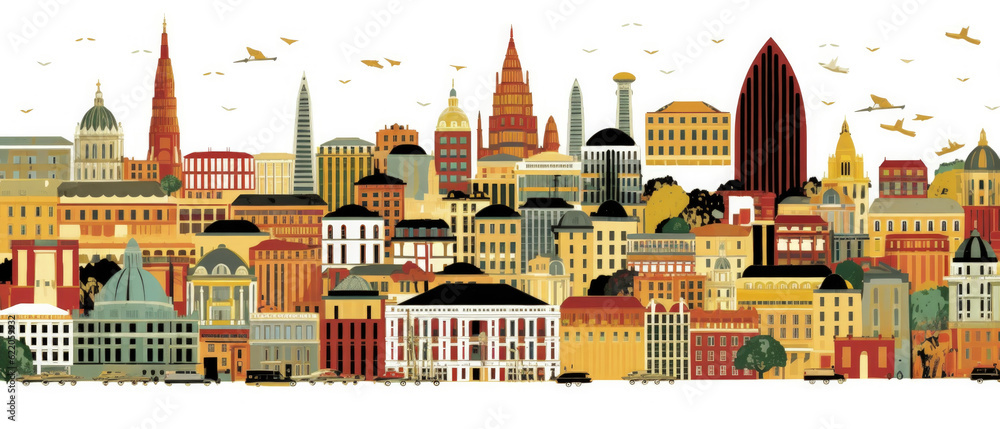 Madagascar Famous Landmarks Skyline Silhouette Style, Colorful, Cityscape, Travel and Tourist Attraction - Generative AI