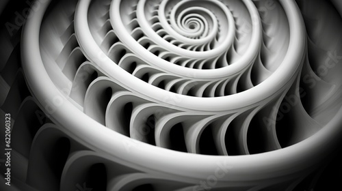 A black and white photo of a spiral design. Generative AI image.