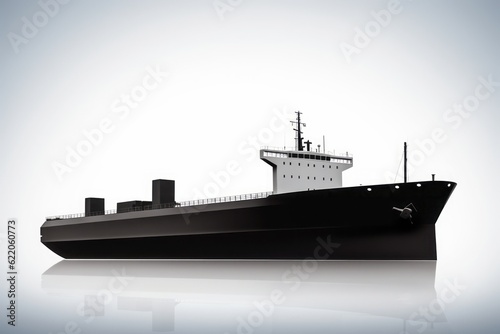 black cargo ship in the sea, Black Symbol of a Modern Cargo Ship on a White Background