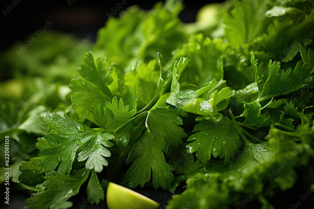 Fresh Green Herb: Vibrant Parsley as a Food Seasoning - Generative AI Fresh Green Herb: Vibrant Parsley as a Food Seasoning - Generative AI