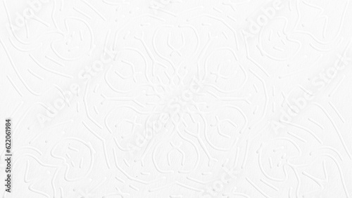Embossed mandala pattern on the white paper background texture