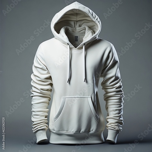 white hoodie with copy space on gray background.