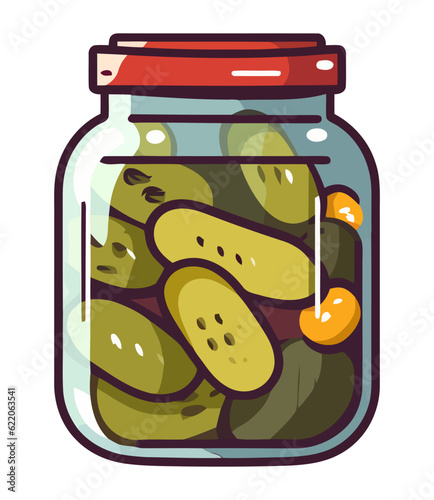 Fresh pickled vegetables in organic jar design