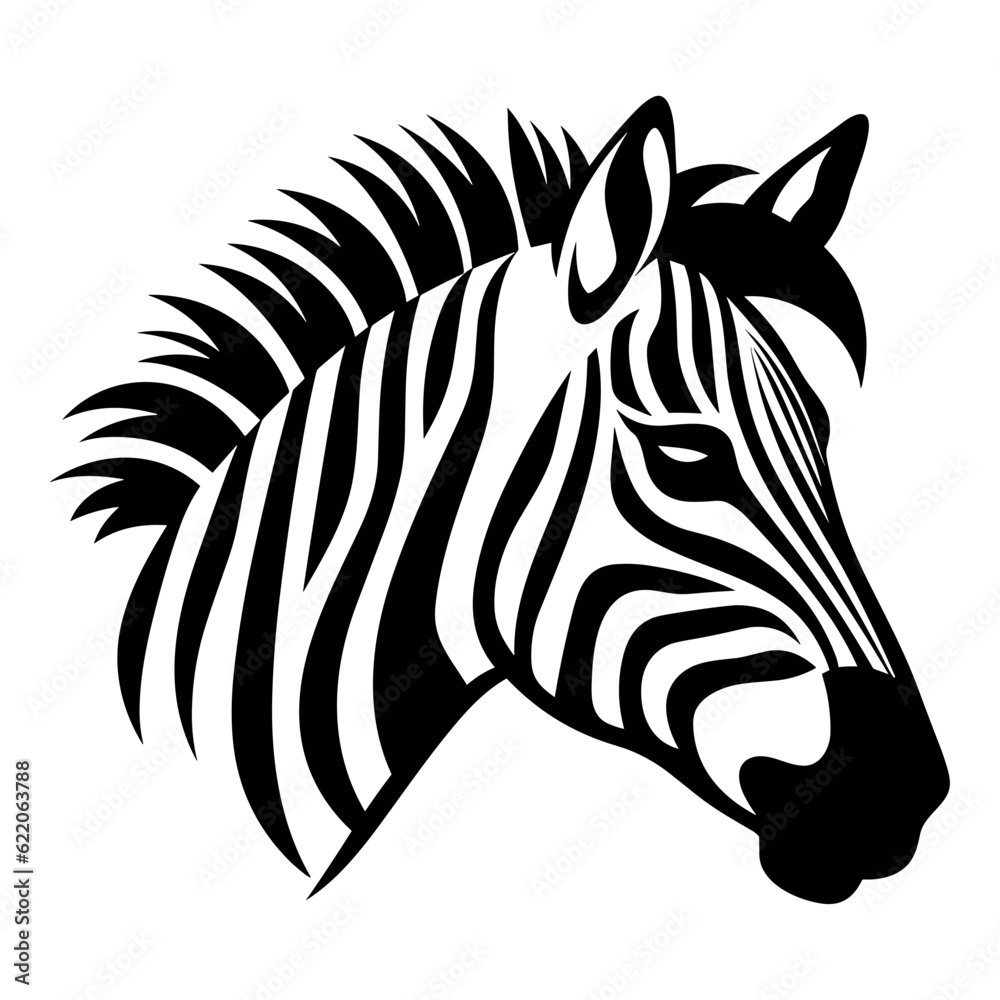 Zebra striped head face profile portrait logo black silhouette svg vector