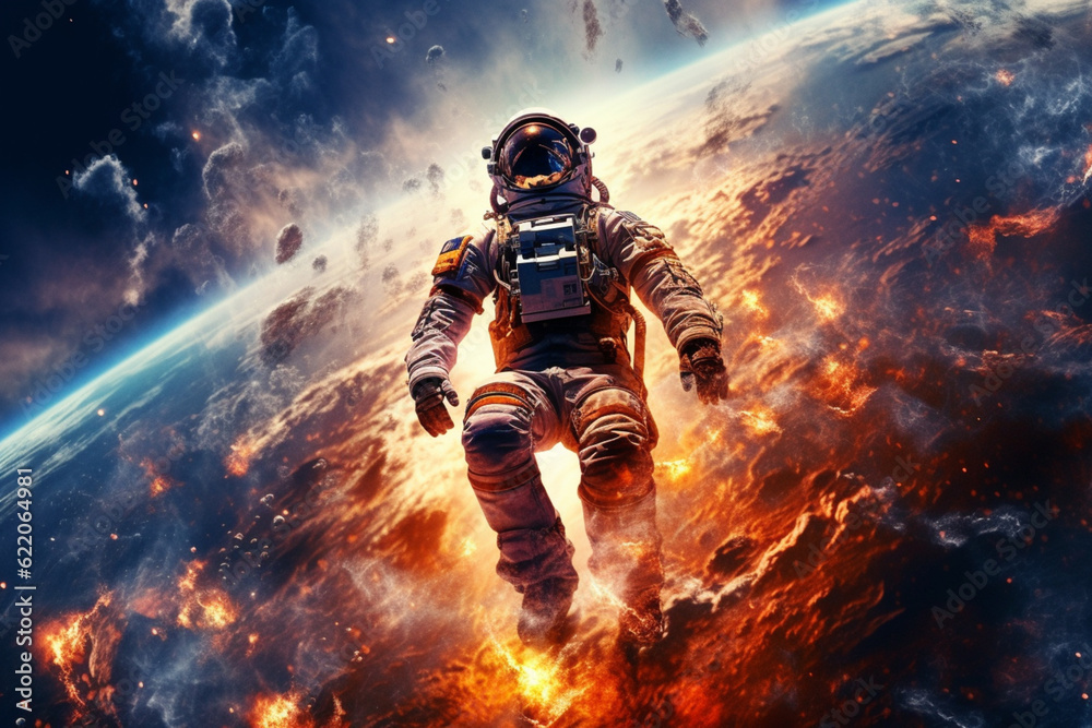 Astronaut in the outer space over the planet Earth Astronaut in the outer space over the planet Earth