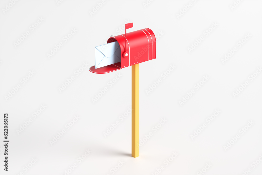 One red mailbox with an envelope inside on a white background. 3d rendering illustration One red mailbox with an envelope inside on a white background. 3d rendering illustration