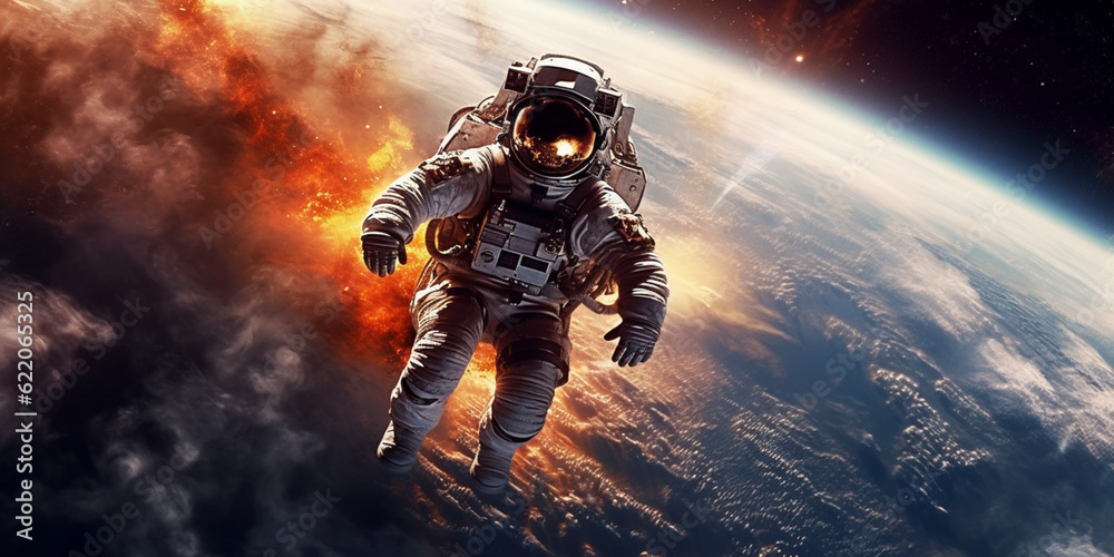 Astronaut in the outer space over the planet Earth